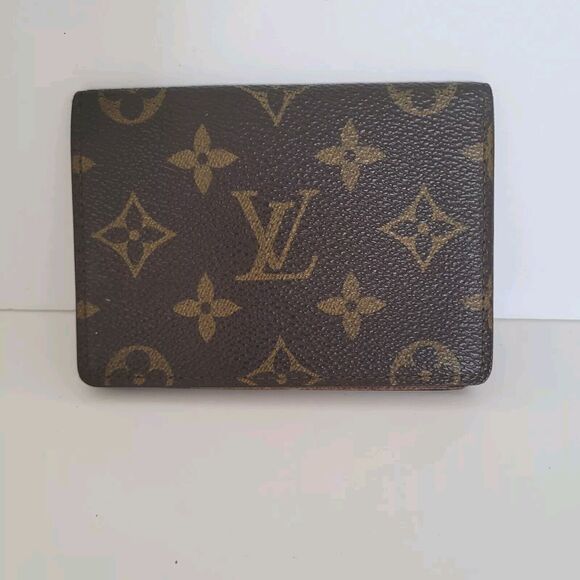 Louis Vuitton LV Brown Folding Monogram Leather Card ID Wallet Small Authentic - Picture 1 of 10